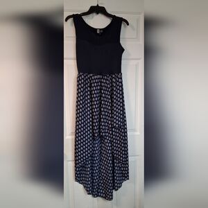 Vibe Navy Blue High-Low Sleeveless Dress Red White Geometric Design Sz Small